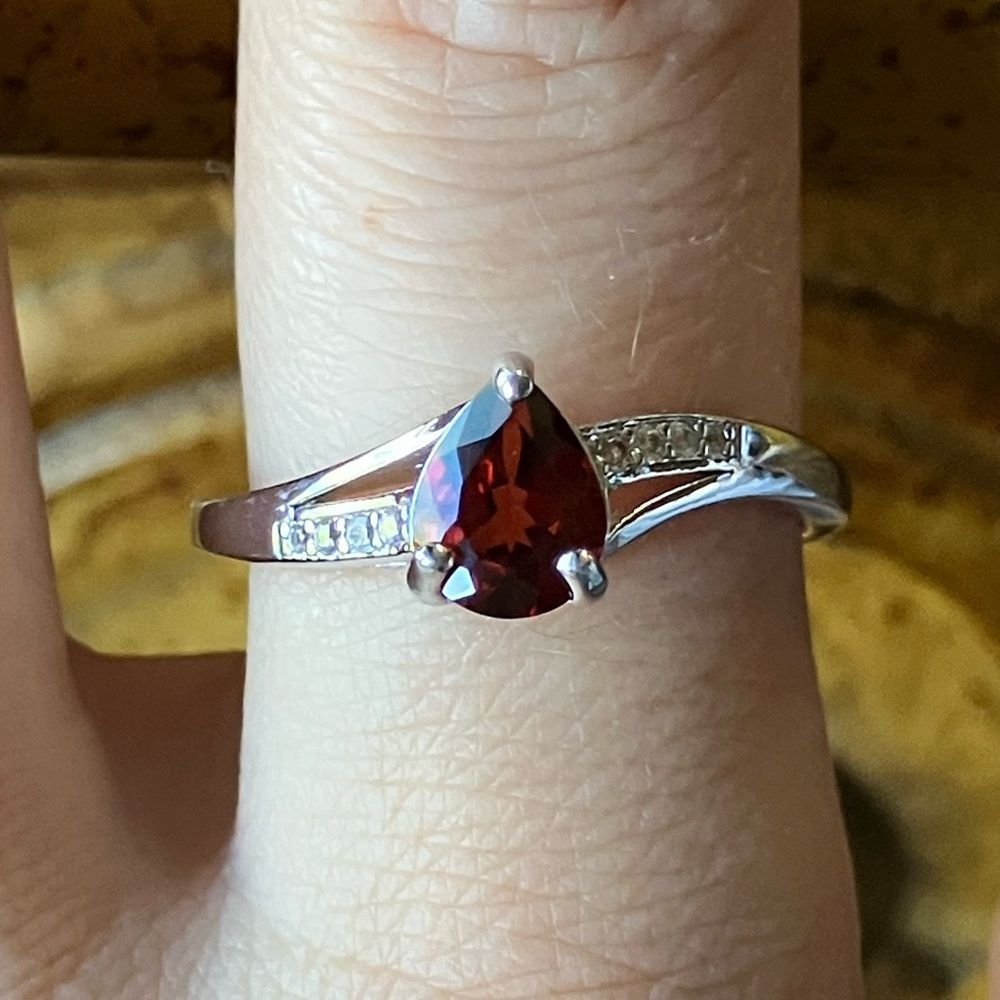 Natural Red Labradorite Sterling Silver Ring Size 9.75